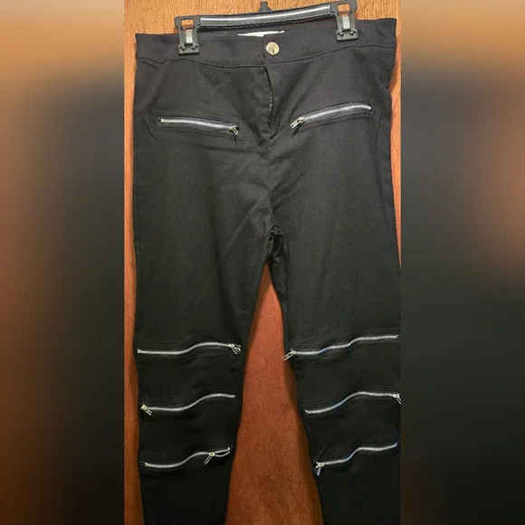 Aiweiyi Black Zipper Detail stretch Jeans szS - Picture 6 of 8